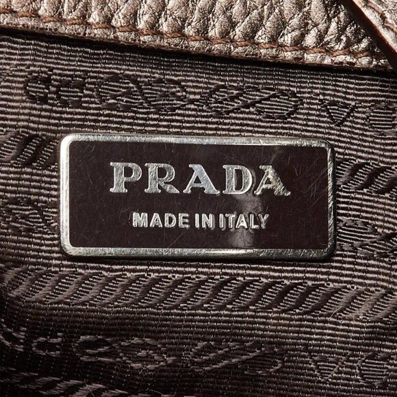 Prada Pewter Vitello Daino Leather Zip Top Hobo Bag - Picture 8 of 12